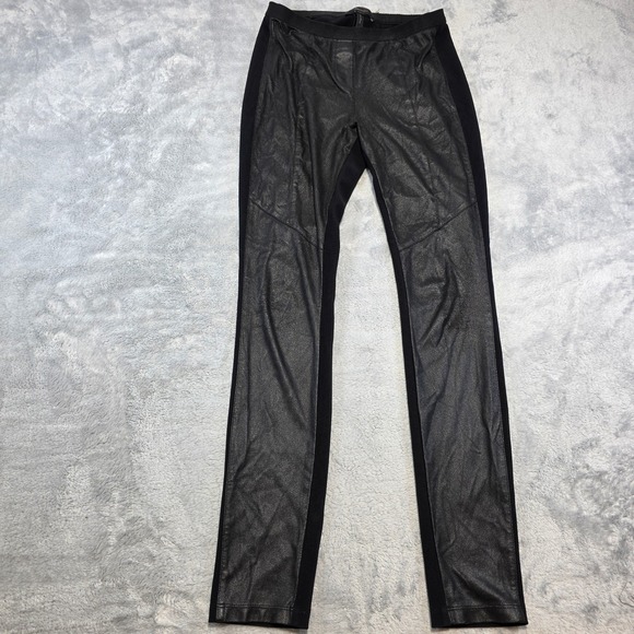 BCBGMaxAzria Pants - BCBGMAXAZRIA‎ Women Small Black Leggings Faux Leather Ribbed Panel Moto